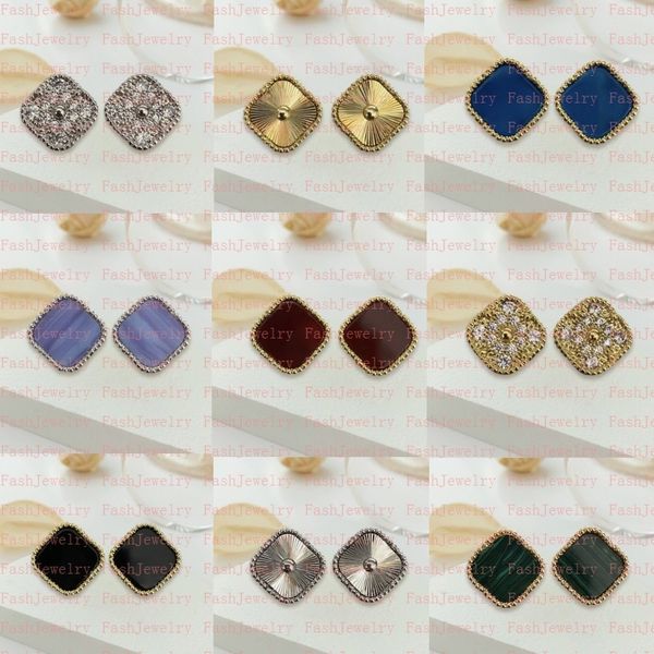 Designers Vintage Four Leaf Clover Charm Stud Earrings with Mother-of-Pearl Back, Silver or 18K Gold Plated Agate for Women and Girls, Perfect for Valentine's Day