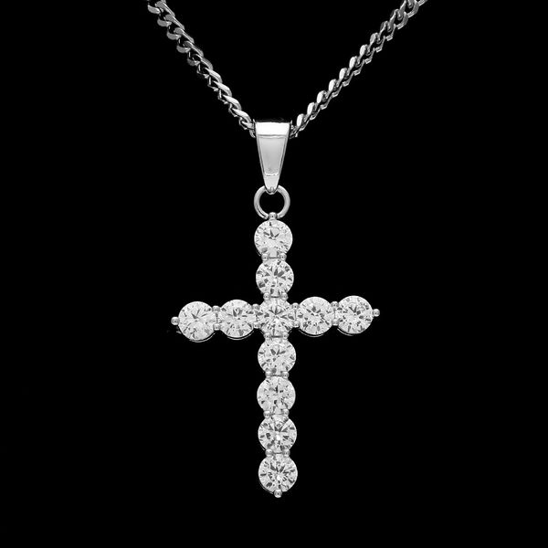 Diamond Cross Necklace for Men in Gold or Silver, Hip Hop Iced Out Pendant Jewelry