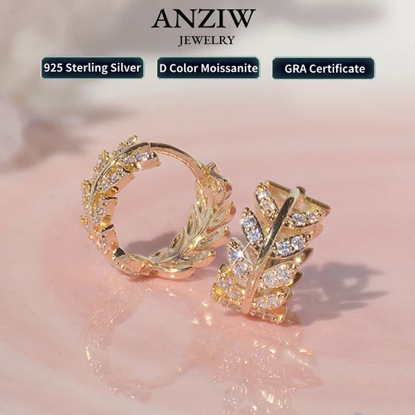 Diamond hoop earrings in 925 sterling silver with piercing certification, featuring gold fish bones and leaf designs, 14k for women and girls jewelry