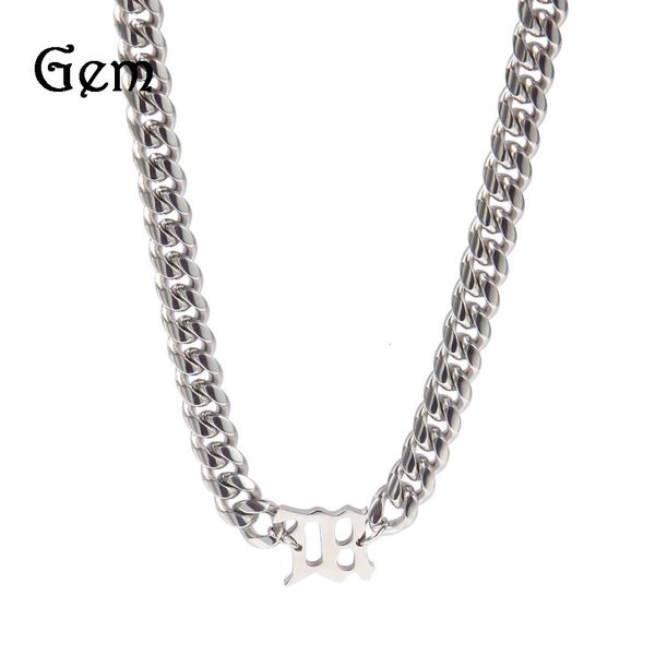 Diamond Zircon 18k gold hip hop jewelry chain with minimalist letter design, 8mm titanium men's clavicle necklace