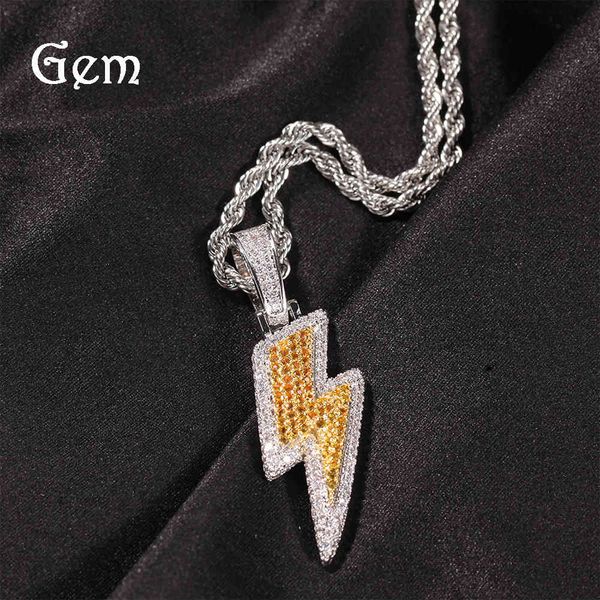 Diamond Zircon 18k gold hip hop lightning pendant necklace in copper, a stylish unisex accessory