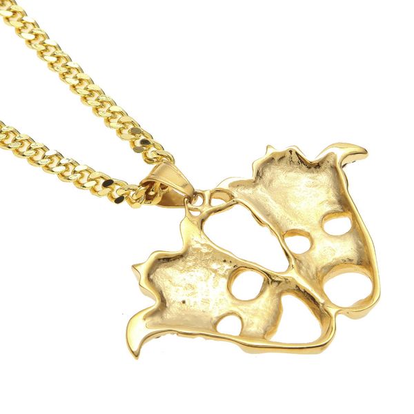 Diamond Zircon 18k gold-plated stainless steel men's hip hop necklace featuring a dual-faced clown ghost pendant