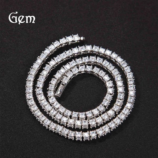 Diamond Zircon 18k Row Jewelry 4mm Tennis Chain Necklace Men's Simple Metal Style Hip Hop