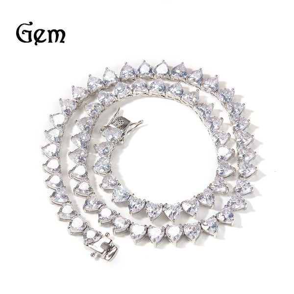 Diamond Zircon 18k Row Jewelry Hip Hop Peach Heart Necklace Fashion Trend Men's and Women's Heart-shaped Tennis Chain Basic One