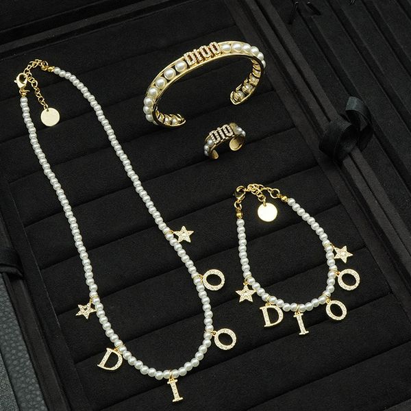 Dijia Star Letter Tassel Pearl Necklace Bracelet d Family Ring Set
