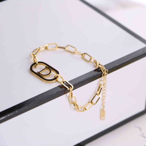 Dio Jewelry Chain Decorative Titanium Steel Letter d Rectangular Frame Square Chain Bracelet Fashion Simple Niche Design Cool Style