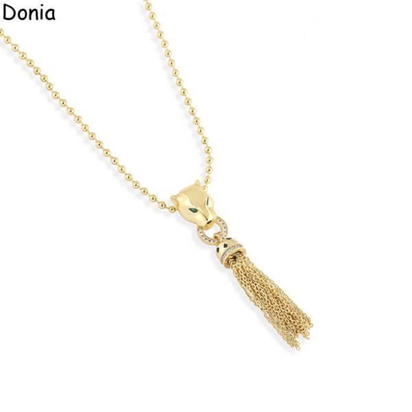 Donia Jewelry's luxury necklace features European-American fashion with a tassel leopard design, titanium steel construction, micro-set zircon accents, and serves as an elegant designer gift accessory