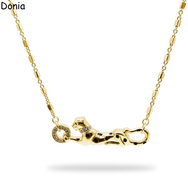 Donia luxury necklace featuring European-American enamel leopard design with micro-set zircon pendant, a stylish titanium steel accessory and designer gift