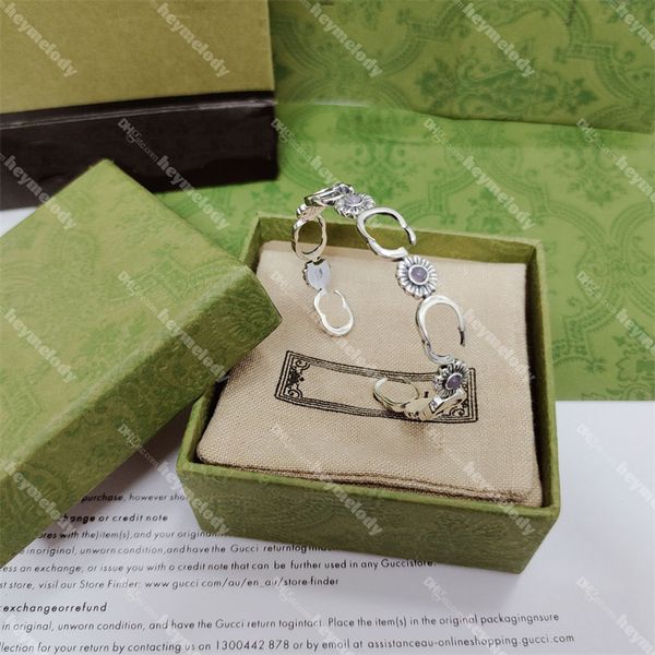 Double Letter Flower Daisy Bangles Designer Women Bracelets Silver Bangle Jewelry With Box