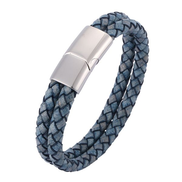 Double-layered retro-style colorful genuine leather bangle bracelet for men, perfect as a gift