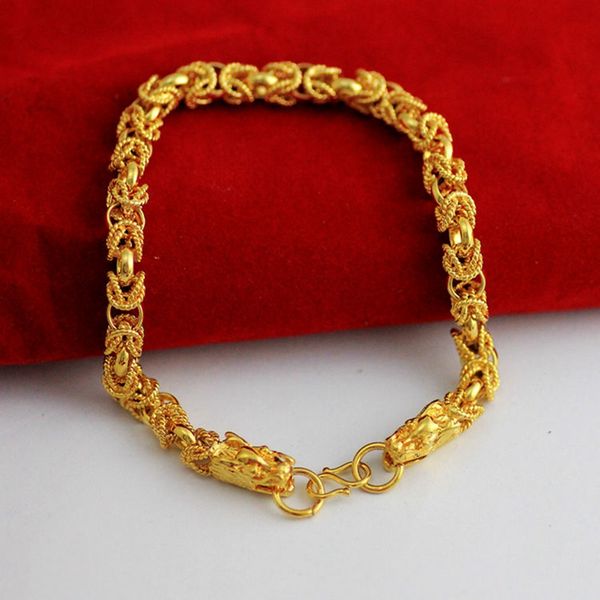 Dragon design filigree bracelet in 18k yellow gold fill, unisex fashion piece, 9 inches in length