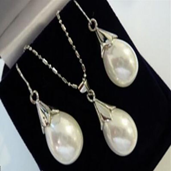 Elegant 12x16mm white Akoya pearl necklace and earring set, 17 inches, AAA quality