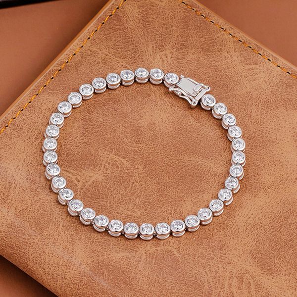 Elegant 15-18CM solid 925 sterling silver bracelet adorned with sparkling 3mm zircon stones, a refined jewelry piece for women