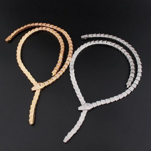Elegant 18K gold-plated diamond snake chain necklace for women's formal wear