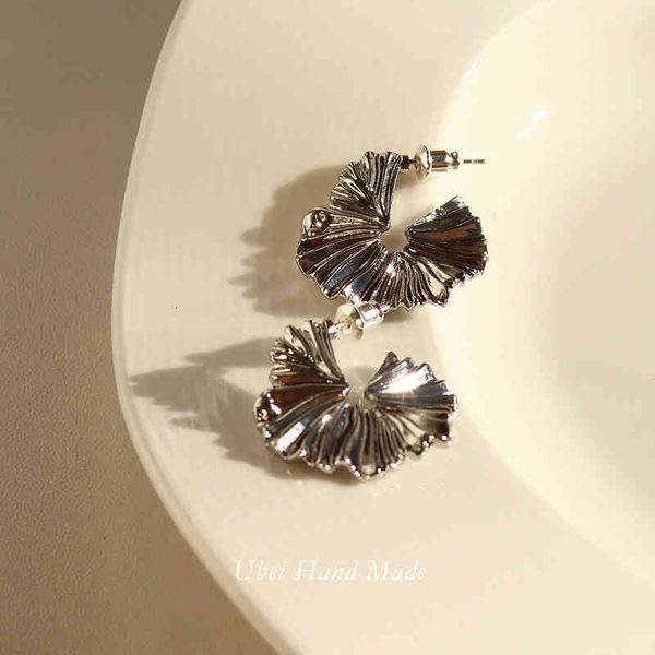 Elegant 2022 fashion earrings with unique minority-inspired design, crafted from high-quality 925 silver with bold metal folds