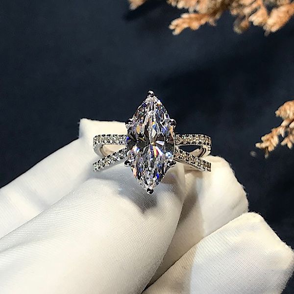 Elegant 3ct Marquise-cut lab diamond ring in 925 sterling silver, perfect for women's engagement, wedding, or bridal party jewelry