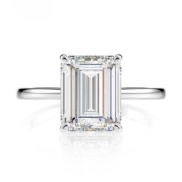 Elegant 8x10mm rectangle women's engagement ring with trendy cluster rings and high-carbon diamond in 925 sterling silver, perfect for parties and fine jewelry gifts