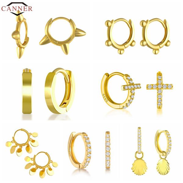 Elegant 925 sterling silver geometric bead rivet earrings for women, featuring round cross designs and small hoop styles as trendy inner ear jewelry