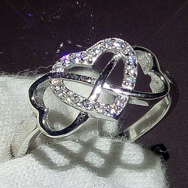 Elegant 925 sterling silver women's heart band ring with 5A cubic zirconia cross for lovers