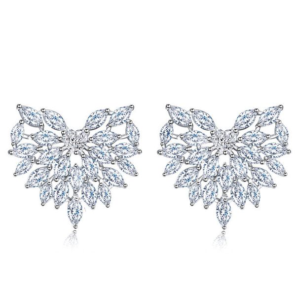 Elegant AAA cubic zirconia heart-shaped silver earrings for brides and women's fashion jewelry
