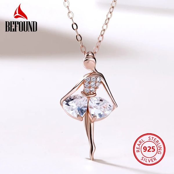 Elegant ballet dancer pendant necklace for women in 925 silver with certified rose gold and zircon inlay
