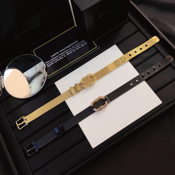 Elegant black and gold designer watchband bracelets, stylish luxury bangles with American stamp, fashionable stainless steel bottle bangles for women and men