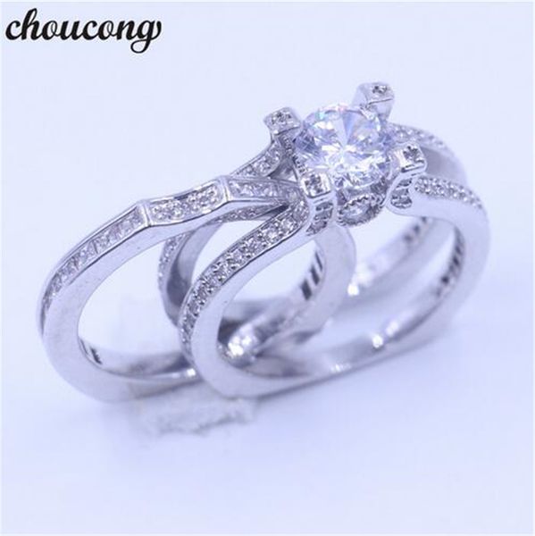 Elegant bridal jewelry set featuring a 5A zirconia engagement ring in sterling silver for women and men