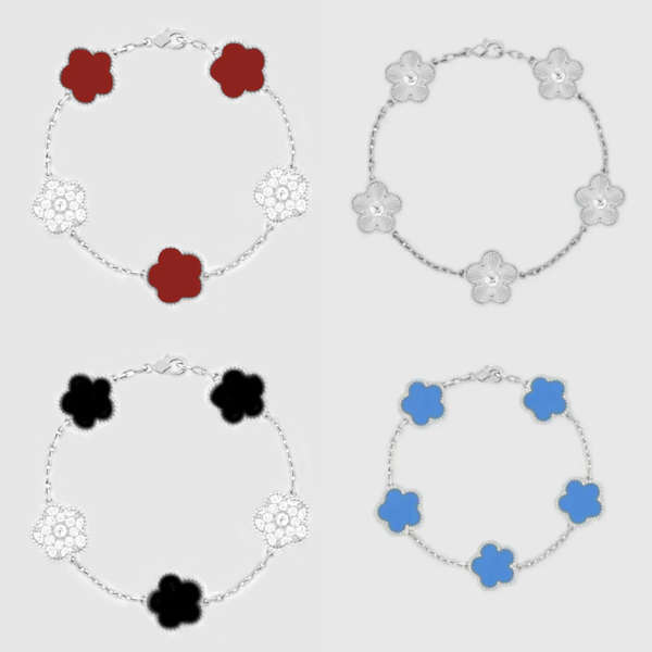 Elegant Clover Bracelet for Women - 18K Gold/Silver/Rose Gold Chain with Agate and Diamond Floral Charm