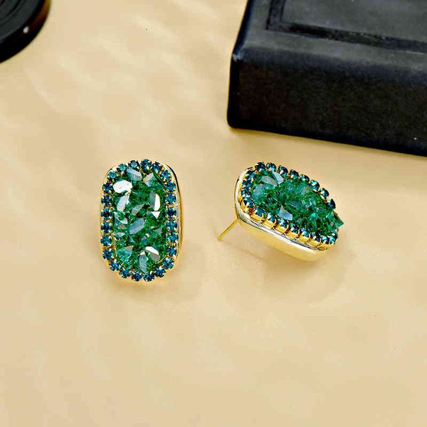 Elegant crystal oval earrings in 925 silver with green accents for women, ideal for live broadcasts