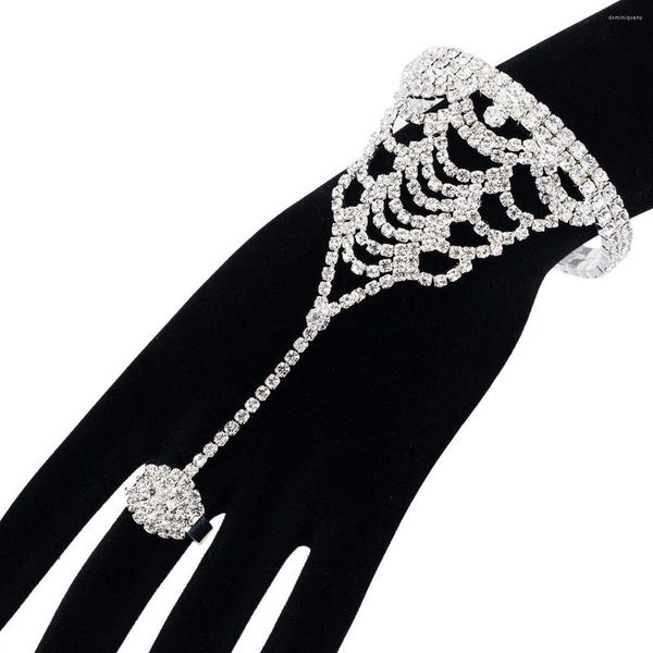 Elegant crystal rhinestone cuff bracelet with matching rings for weddings and hand adornment