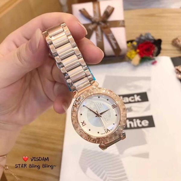 Elegant designer luxury quartz watch with Roman numeral engravings and a delicate small fan motif, exuding a fresh, dreamy charm for women