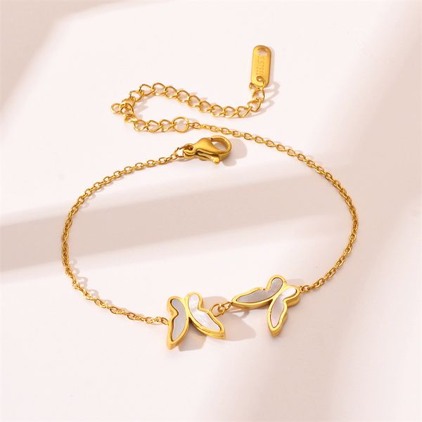 Elegant gold butterfly charm bracelet in stainless steel, a perfect jewelry gift for women