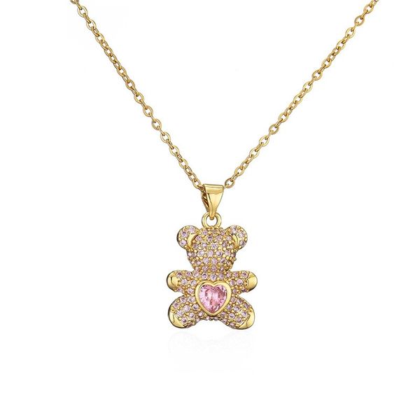 Elegant gold necklace featuring a charming love bear pendant adorned with colorful zircon stones, a perfect jewelry gift for women