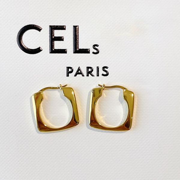 Elegant gold-plated brass geometric hoop earrings, stylish designer brand jewelry perfect as a women's gift or fashion accessory