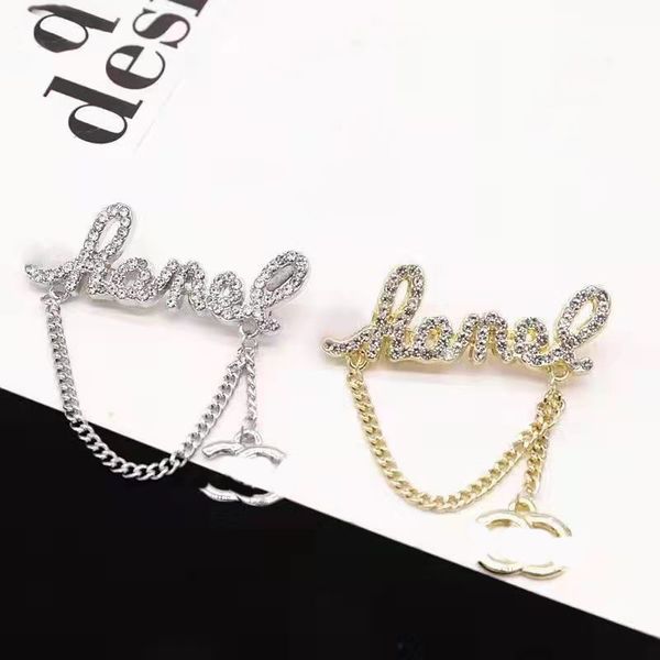 Elegant gold-plated designer brooch featuring double letters, a luxurious accessory perfect for women's parties and weddings