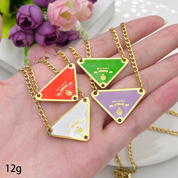 Elegant gold-plated pendant necklace with colorful enamel triangles, perfect for gifting