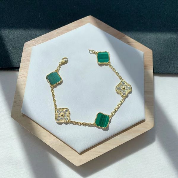 Elegant green Fritillaria gold bracelet with rhinestones, a luxurious designer piece for women, perfect as a Valentine's Day gift, stylish jewelry with free shipping