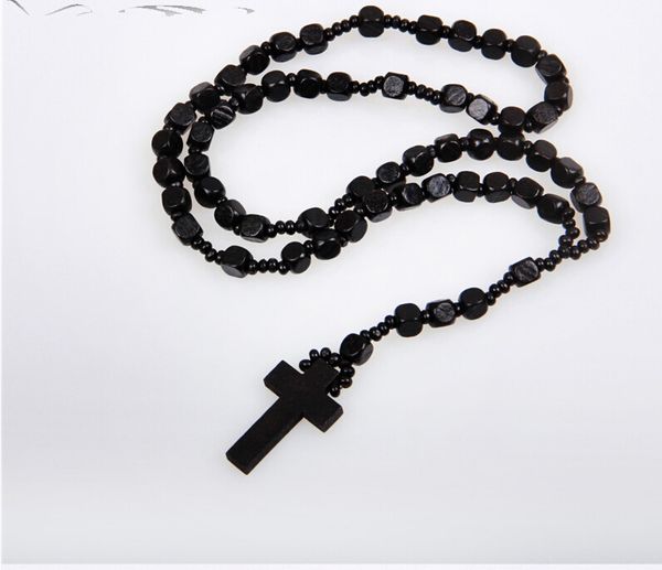 Elegant hardwood rosary necklace featuring a beaded Jesus cross pendant, a fine jewelry piece for both men and women with complimentary shipping