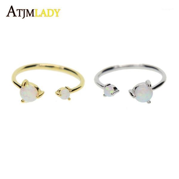 Elegant high-quality open-sized women's rings featuring a stylish dual opal stone prong setting in classic dainty gold tone with adjustable sizing