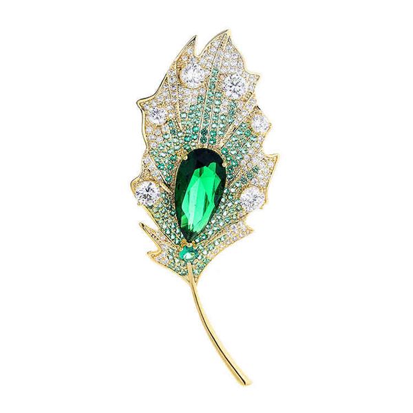 Elegant Korean zircon leaf brooch for stylish cheongsam and coat accessories at formal dinners
