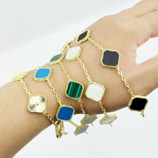 Elegant leaf and clover pendant bracelet in stainless steel, a stylish holiday gift for women and girls