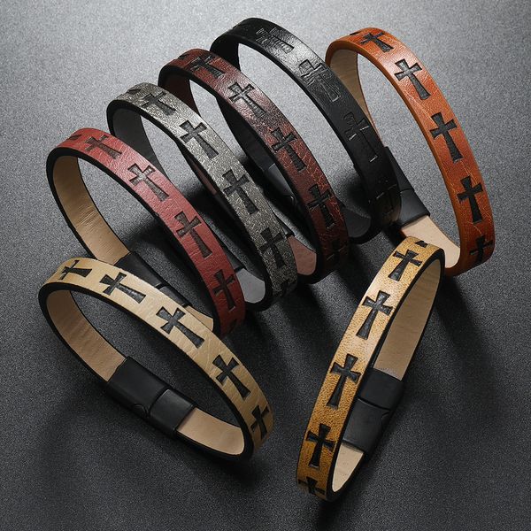 Elegant leather bracelet with classic cross design, perfect for gifting