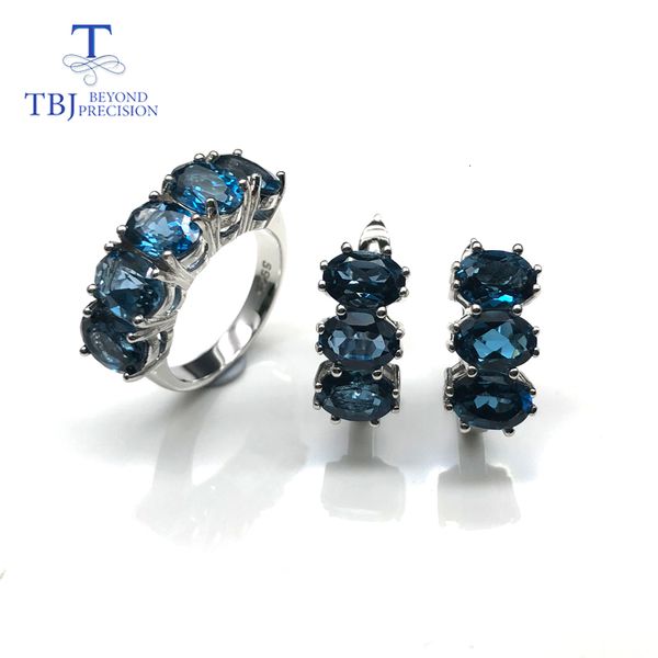 Elegant London blue topaz jewelry set with classic rings and earrings in 925 sterling silver, a perfect women's gift