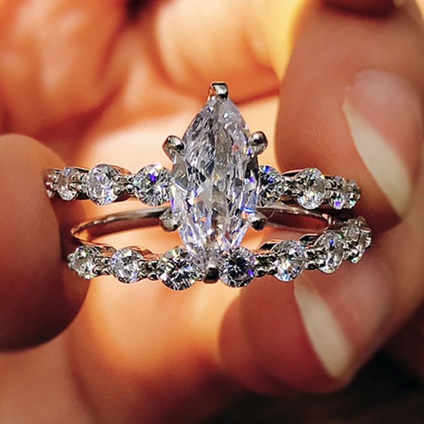 Elegant Marquise-cut lab diamond rings in white gold-filled for weddings, engagements, and gifts for women and men