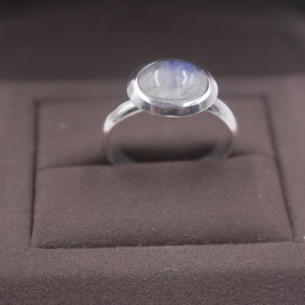 Elegant moonstone ring in smooth sterling silver, size 7, with a 12mm round design for women sizes 5-9