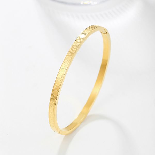 Elegant Roman numeral bangle bracelet in gold, titanium, or steel, perfect as a gift