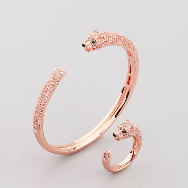 Elegant rose gold and silver-plated leopard bangle bracelets for women and men, featuring open charm and infinity diamond designs, perfect for luxury parties and designer jewelry lovers
