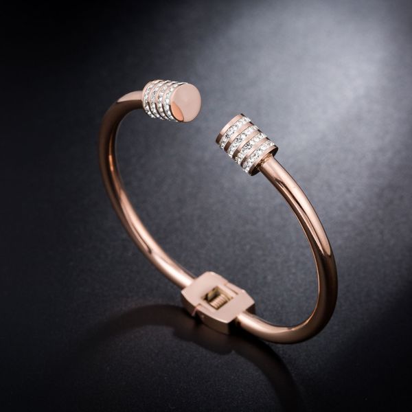 Elegant rose gold bangle for women, crafted from high-quality stainless steel in a minimalist cuff design