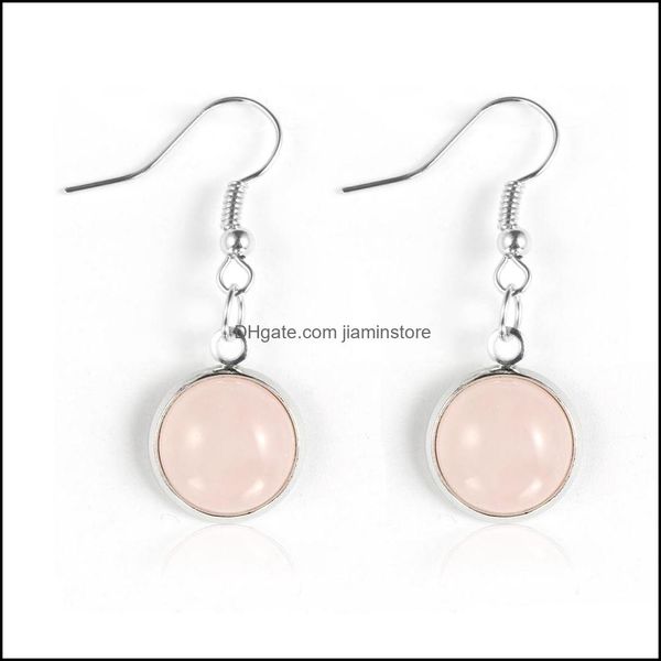 Elegant round dangle earrings for women featuring pink, green, and black crystals in stainless steel from Charm Fashion's natural stone collection