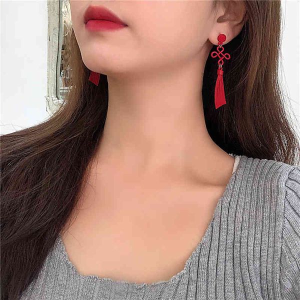 Elegant S925 silver needle earrings with Chinese knot tassels, versatile and festive for any season